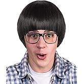 BESTBEL +Hair Cap Black Bowl Cut Wig for Men Mushroom Wig with Bangs Funny Synthetic Hair for Halloween Party Cosplay Movie Costume
