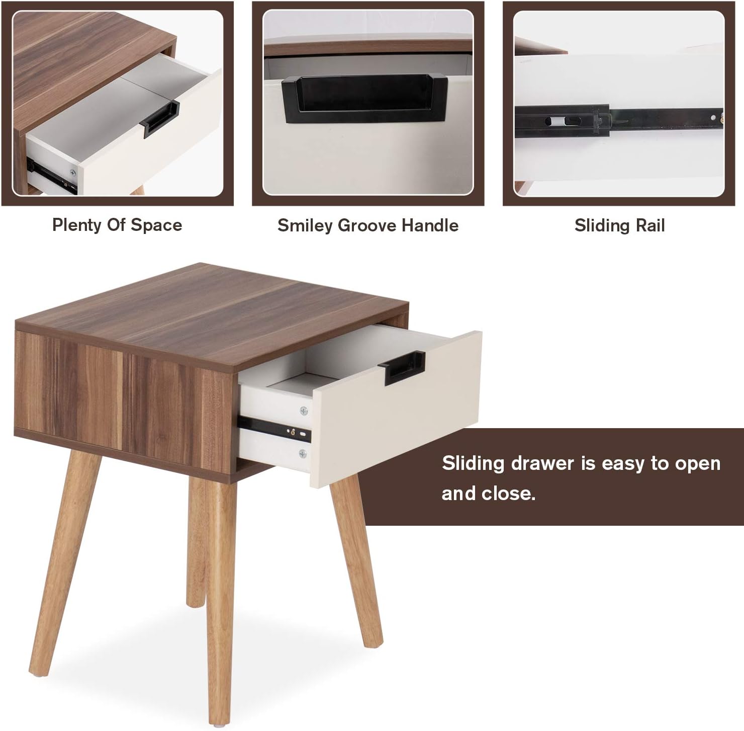 MOOSENG Wood Nightstand End Side Drawer and Open Shelf Accent Table Modern Furniture in Bedroom Home, Brown: Furniture & Decor