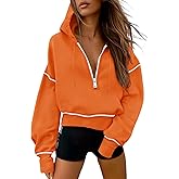 Bellcoco Womens Hooded Sweatshirt Half Zip Fleece Hoodies Long Sleeve Cropped Pullover Tops Fall Winter Outfits Clothes