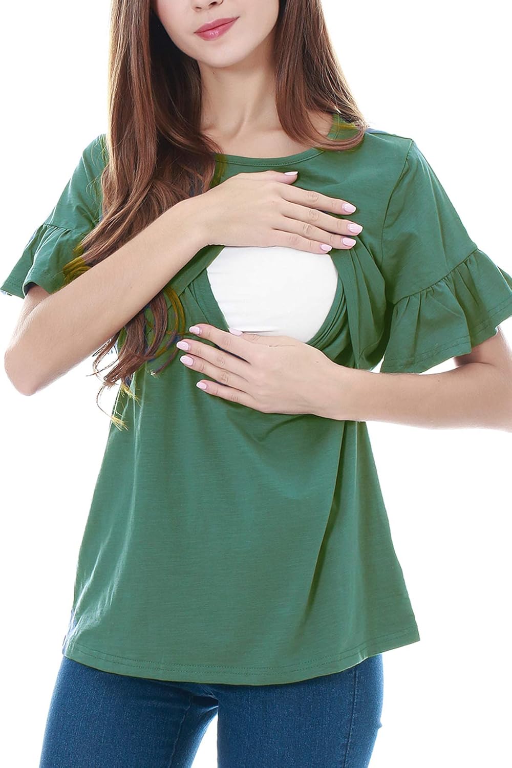 Smallshow Women's Ruffle Short Sleeve Maternity Nursing Tops for Breastfeeding at  Women’s Clothing store