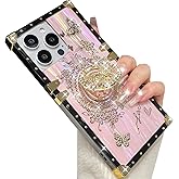 Changjia for iPhone 16 Pro Max Glitter Butterfly Kickstand Case,Cute Luxury Bling Sparkly with Ring Stand Elegant Floral TPU Shockproof Protective Case for Women Girls for iPhone 16 Pro Max 6.9",Pink