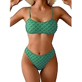 Fanuerg Women's Bandeau Bikini Sets Removable Strap Two Piece Swimsuit High Cut Cheeky Bathing Suit