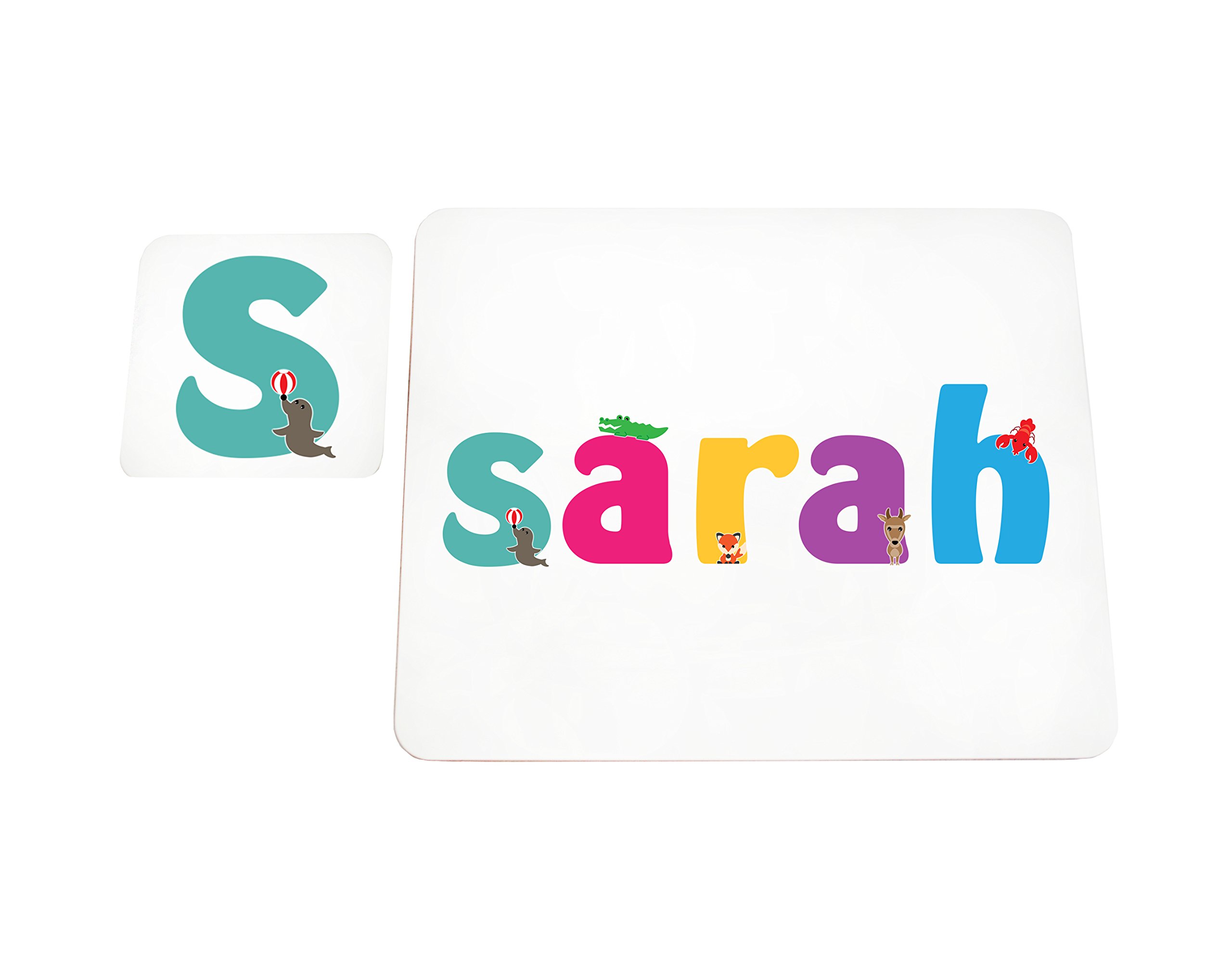 Little Helper Doily with Colourful Coaster Style Example with Girl's Name Sarah