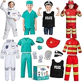 4 in 1 Toddler Dress Up Clothes 3-8 Year Career Dress Up Doctor Astronaut police vest Fireman costume Kids Pretend Play Toys Birthday Christmas Gifts 3 4 5 6 7 year old boy toys Halloween Costumes