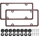 4 Holes Topographic Topography Map Exploration Discovery Stainless Steel License Plate Frames, 2 PCS Car Licence Plate Covers, with Bolts Washer Caps for US Vehicles (Red)