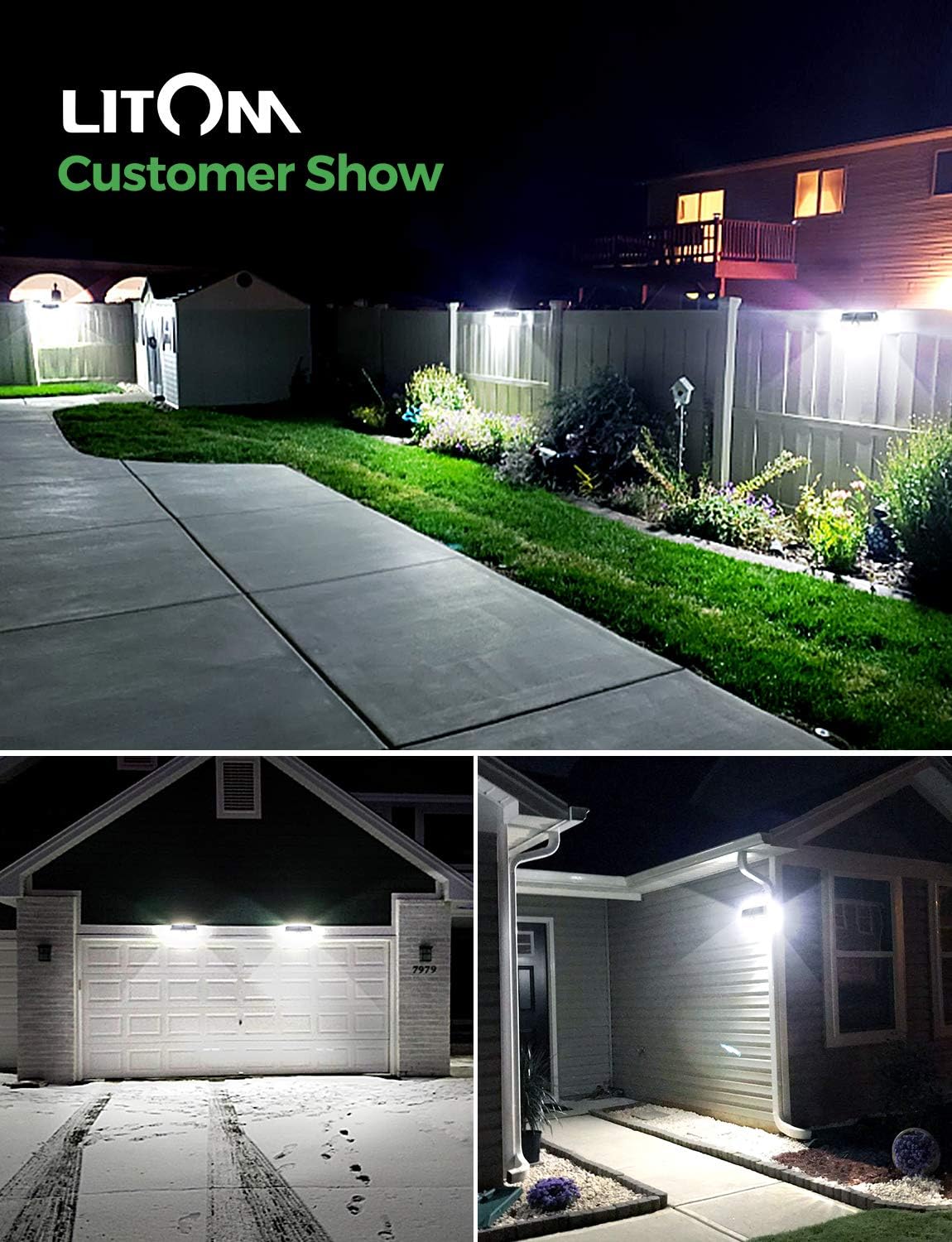 LITOM 120 LED Solar Lights Outdoor, upgraded Solar Panel with 3 Optional Modes and 270°Wide Angle, IP67 Waterproof, Portable Solar Powered Security Light 4 Pack - - 