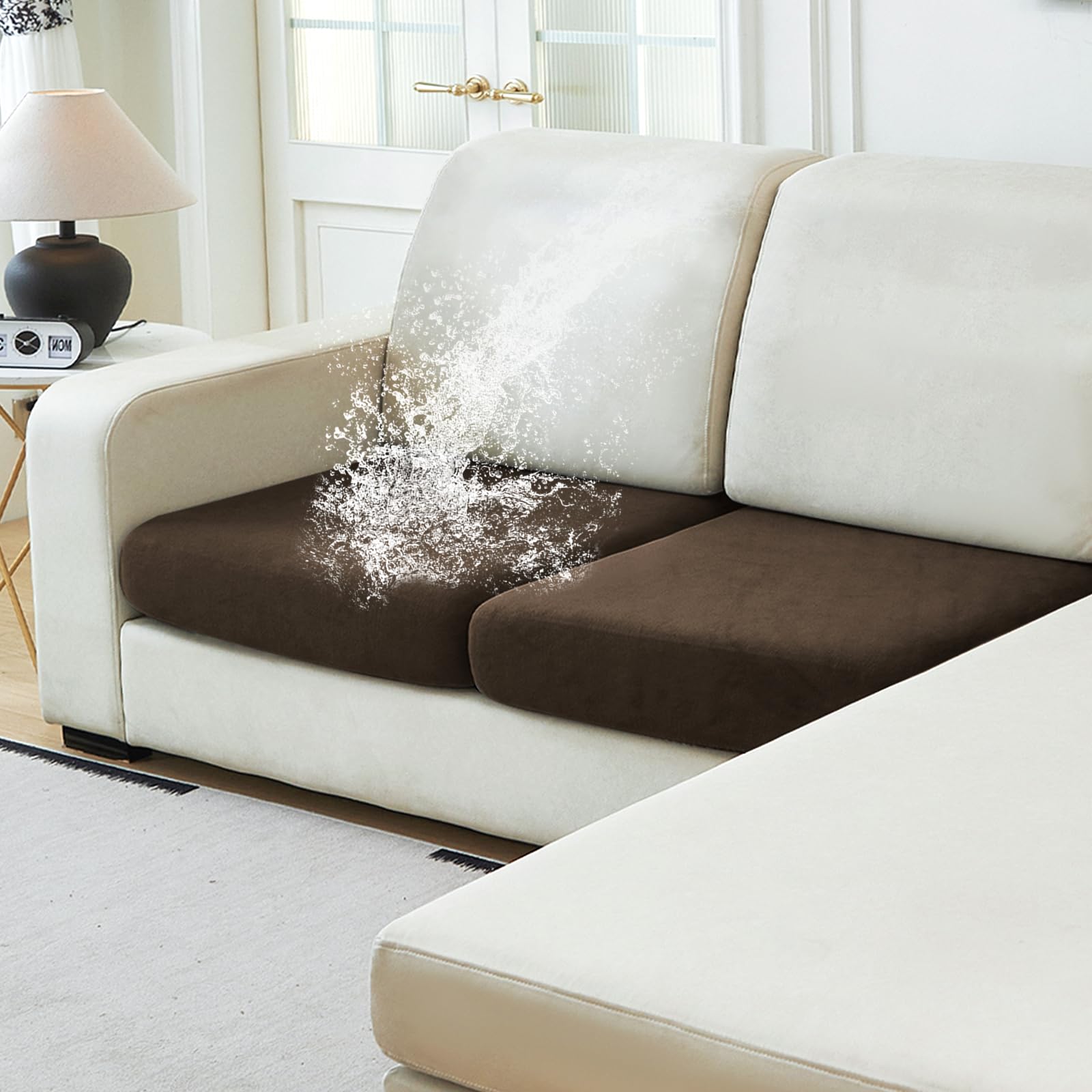 Photo 1 of NAISI Waterproof Couch Cushion Covers Thick Velvet Fabric Washable Sofa Slipcovers 2 Pieces Individual Sectional Couch Covers with Elastic Bottom(2 Pcs for 2-Seat or Backrest,Caramel)