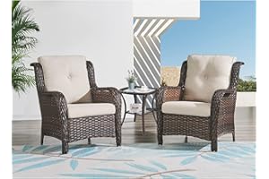 HUMMUH 3 Pieces Patio Bistro Set Wicker Patio Chairs Set of 2 with Tempered Glass Top Side Table Rattan Outdoor Furniture Conversation Set for Yard,Garden,Porch