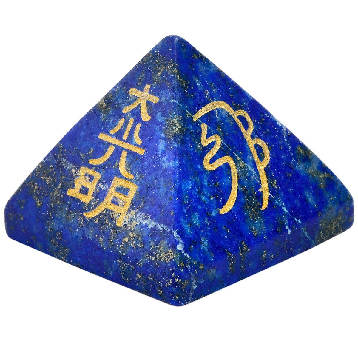 Shanxing Mini Natural Lapis Lazuli Crystal Pyramid, Healing Crystal Engraved Usui Reiki Symbols Stone Decoration Figurine