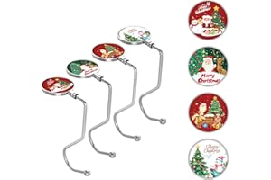 ULICO Christmas Stocking Holder for Mantle Set of 4, Stocking Hooks Garland Hangers，Metal Fireplace Stocking Holder, Non-Slip Silver Weighted Printed Stocking Clips