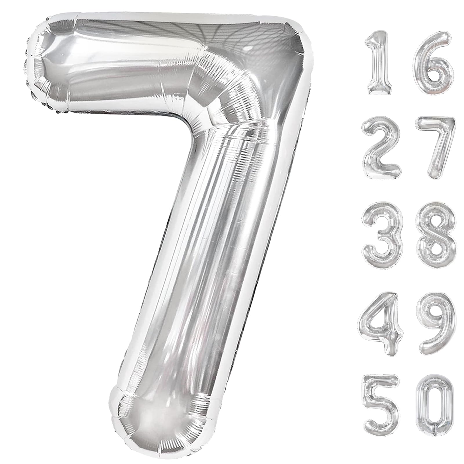 Photo 1 of 40 Inch Silver 7 Number Balloons Giant number balloons 7 Jumbo Mylar Foil Helium Balloon for 17 27 37 Birthday Digital Balloons for 70th Birthday Party Wedding Anniversary Party Decorations