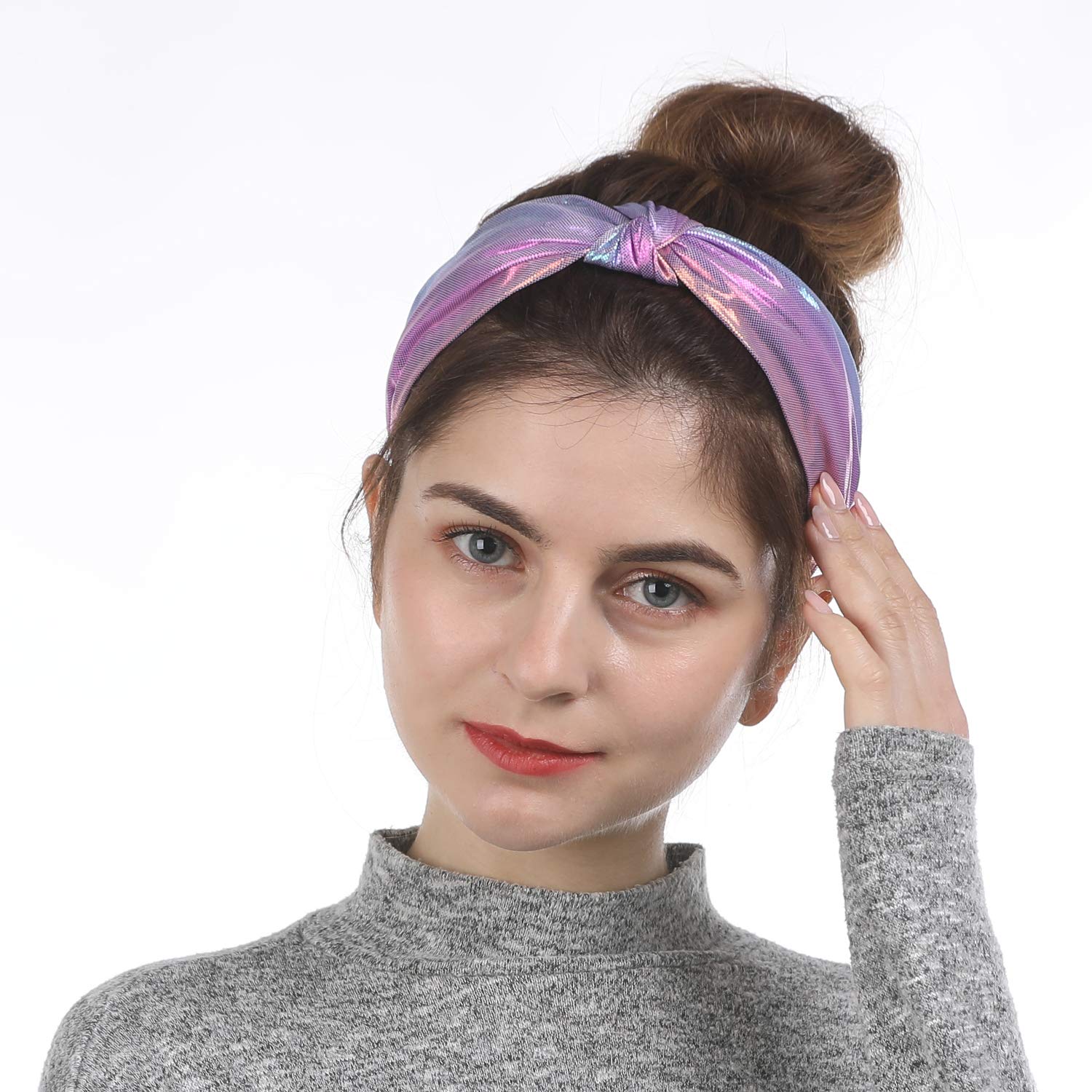 Headbands for Girls Women Teens, Funtopia 9 Pcs Shiny Metallic Headbands Colorful Mermaid Knotted Head Bands, Fashion Cross Knot Hair Bands for Dance Party Club : Beauty