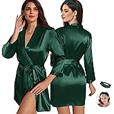 WJing Yi Jia 2Pcs Womens Floral Kimono Robe Silk Robes Bride Bridesmaid Satin Robes Bridal Dressing Gown Silky Bathrobe