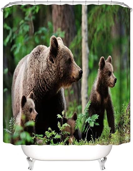 Amazon 家の装飾 かわいい茶色のクマ シャワーカーテン 180x180cm 12個のc字型フック 3dhd印刷 防水 色あせないでください シャワーカーテン ホーム キッチン オンライン通販