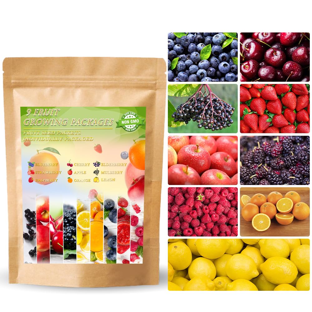 Photo 1 of 1200+ Mix Fruit Seeds Berry Seeds for Planting (9 Varieties) Heirloom Strawberry Raspberry Mulberry Apple Orange Blueberry Lemon Elderberry Cherry Seed for Home Garden