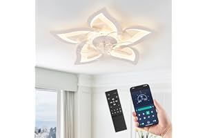 LEDIARY Flower Ceiling Fans with Lights, Small 27 Inch Modern Low Profile Ceiling Fan, Dimmable LED Ceiling Light Fixture, Flush Mount Ceiling Fans with Remote for Bedroom, Kitchen, Indoor-White