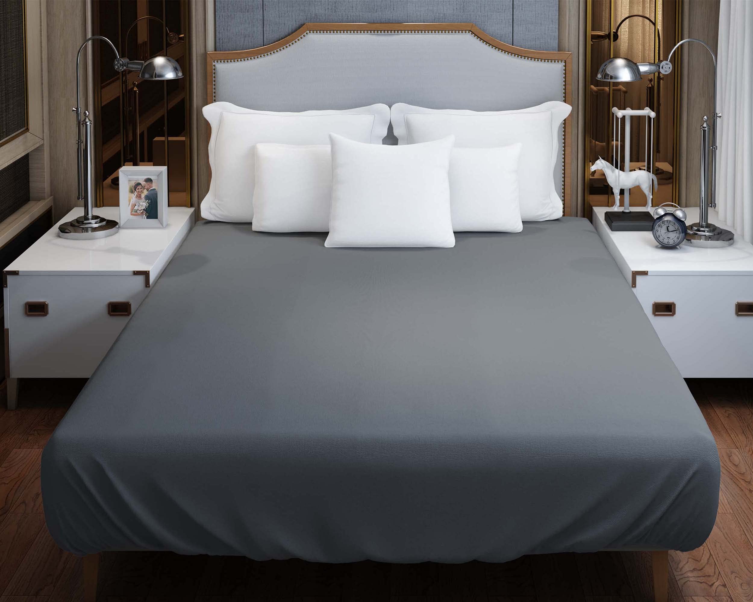 Luxurange Charcoal Non Iron Percale Super King Bed Fitted Sheet, Soft Brushed Microfiber Fitted Bed Sheet, Fitted Sheet Super King Bed Extra Deep 40cm, Plain & Reversible Dyed Duvet Cover Sets.