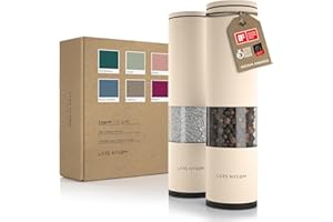 LARS NYSØM Salt and Pepper Mills Set Stainless Steel with Adjustable Ceramic Grinder 2 pieces I Design Spice Mills Set Manual (Buttercream)