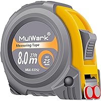 MulWark 26ft Measuring Tape Measure by Imperial Inch Metric Scale with Both-Side Metal Blade,Magnetic Tip Hook and Shock Abso