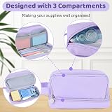 Alyvisun Large Capacity Pencil Case 3 Compartments Purple with Handle view 3