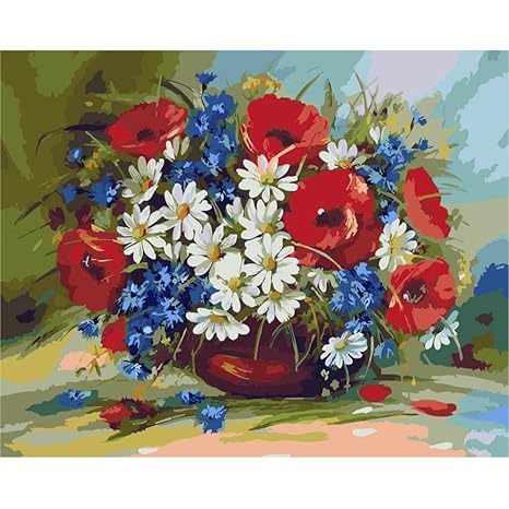 Adarl Diy Painting Paint By Numbers Kit For Adult Vase Flower