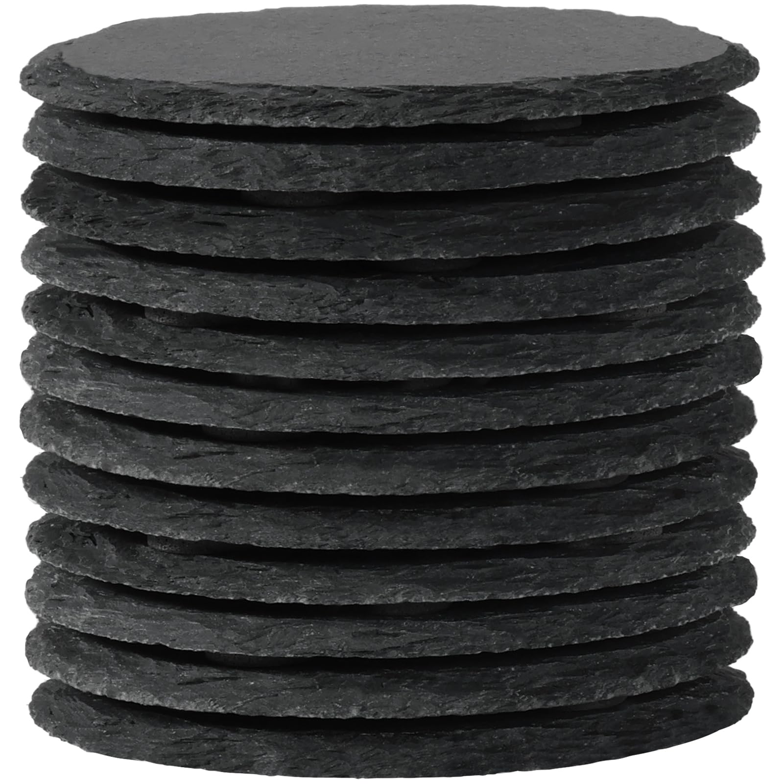 WEWINK PLUS 12 Pieces Slate Coasters Bulk, 4 Inch Round Laser Engraving Blanks, Black Stone Drink Coasters Rock Rustic Coaster with Anti-Scratch Backing for Home Decor, Bar, Gifts, Kitchen, Wedding