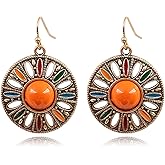 Handmade Bohemian Vintage Bronze Round Circle Earrings for Women Lightweight Tribal Brown Round Geometry Statement Earrings Antique Ethnic Spiral Earrings