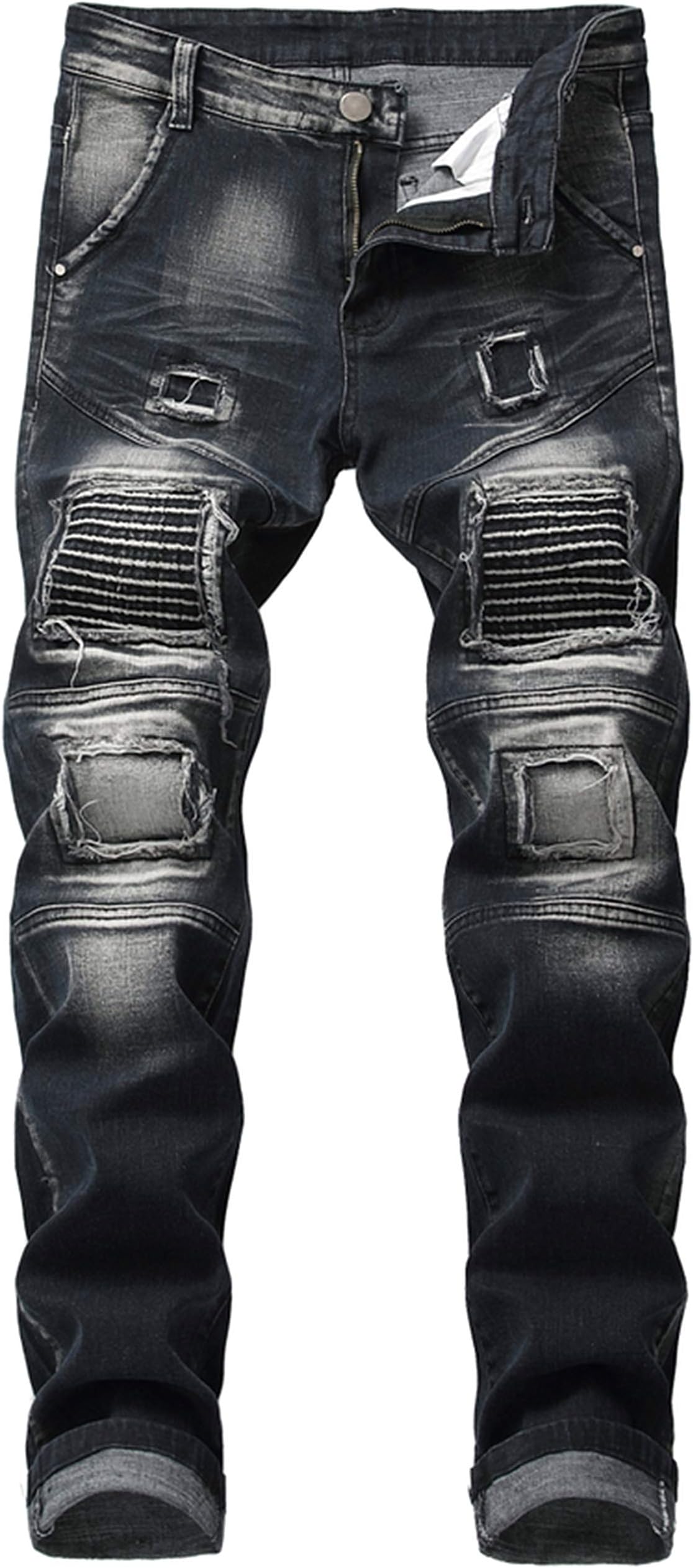 AIYINO Mens Ripped Slim Straight Fit Stretch Biker Jeans Stylish Denim All Waist