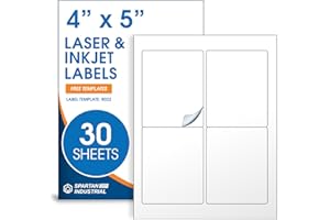4" X 5" Matte White Printable Labels for Inkjet and Laser Printers - 30 Sheets, 120 Custom Stickers for Shipping Labels, Addr