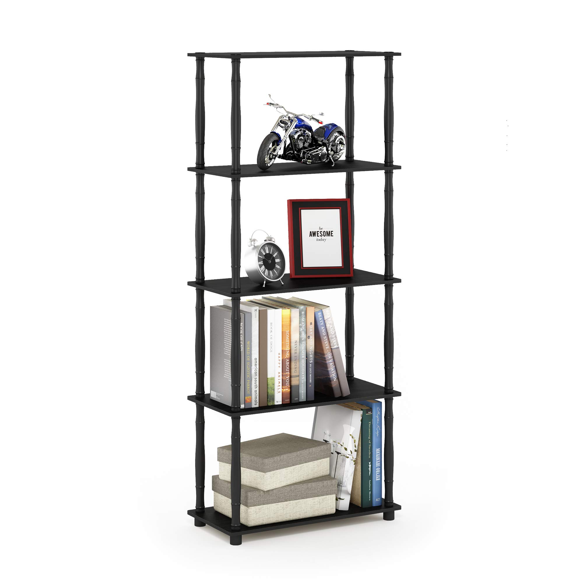 Furinno Turn-N-Tube 5-Tier Multipurpose Shelf / Display Rack / Storage Shelf / Bookshelf, Classic Tubes, Americano/Black Image