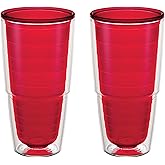 Tervis Clear & Colorful Tabletop Made in USA Double Walled Insulated Tumbler Travel Cup Keeps Drinks Cold & Hot, 24oz - 2pk, Red