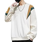 Covisoty Men's Crewneck Sweatshirts Patchwork Contrast Color Long Sleeve Casual Pullover Shirt Hip-Hop Sweater