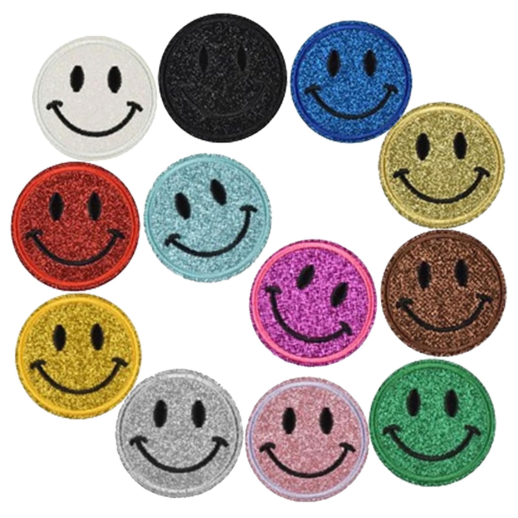 Photo 1 of 2" Cute Happy Smile Face Patch - 12Pcs Round Decorative Iron Sew on Patches Accessories for Clothes Bags Jacket Jeans Backpacks Shoes - Smile Emblem