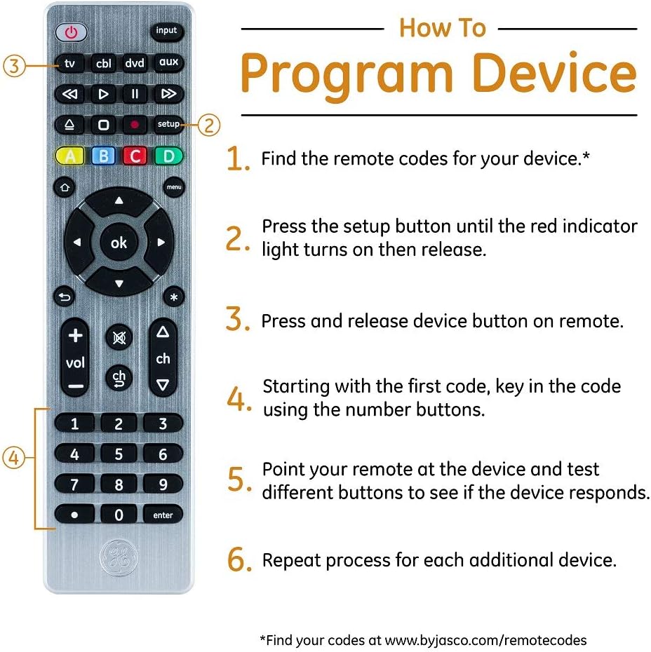 GE Universal Remote Control for Samsung, Vizio, LG, Sony, Sharp, Roku, Apple TV, RCA, Panasonic, Smart TVs, Streaming Players, Blu-ray, DVD, 4-Device, Silver, 33709: Electronics