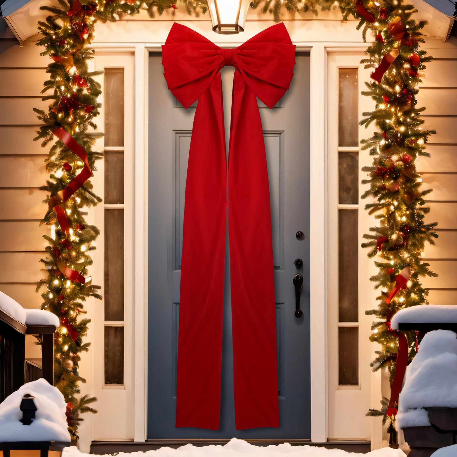 Photo 1 of Knitgrip Extra Large Christmas Front Door Bow Decorations 27 x 78 Inch Giant Velvet Christmas Tree Topper Bow with Long Streamers Wreath Wall Decor for Home Xmas Room Holiday Porch(Red)