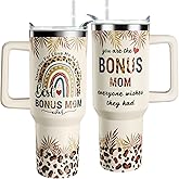 bchiijds Step Bonus Mom Mothers Day Birthday Christmas Gifts, 40 oz Best Bonus Mom Ever Cup Tumbler with Handle Lid and Straw, Gifts for Stepmom