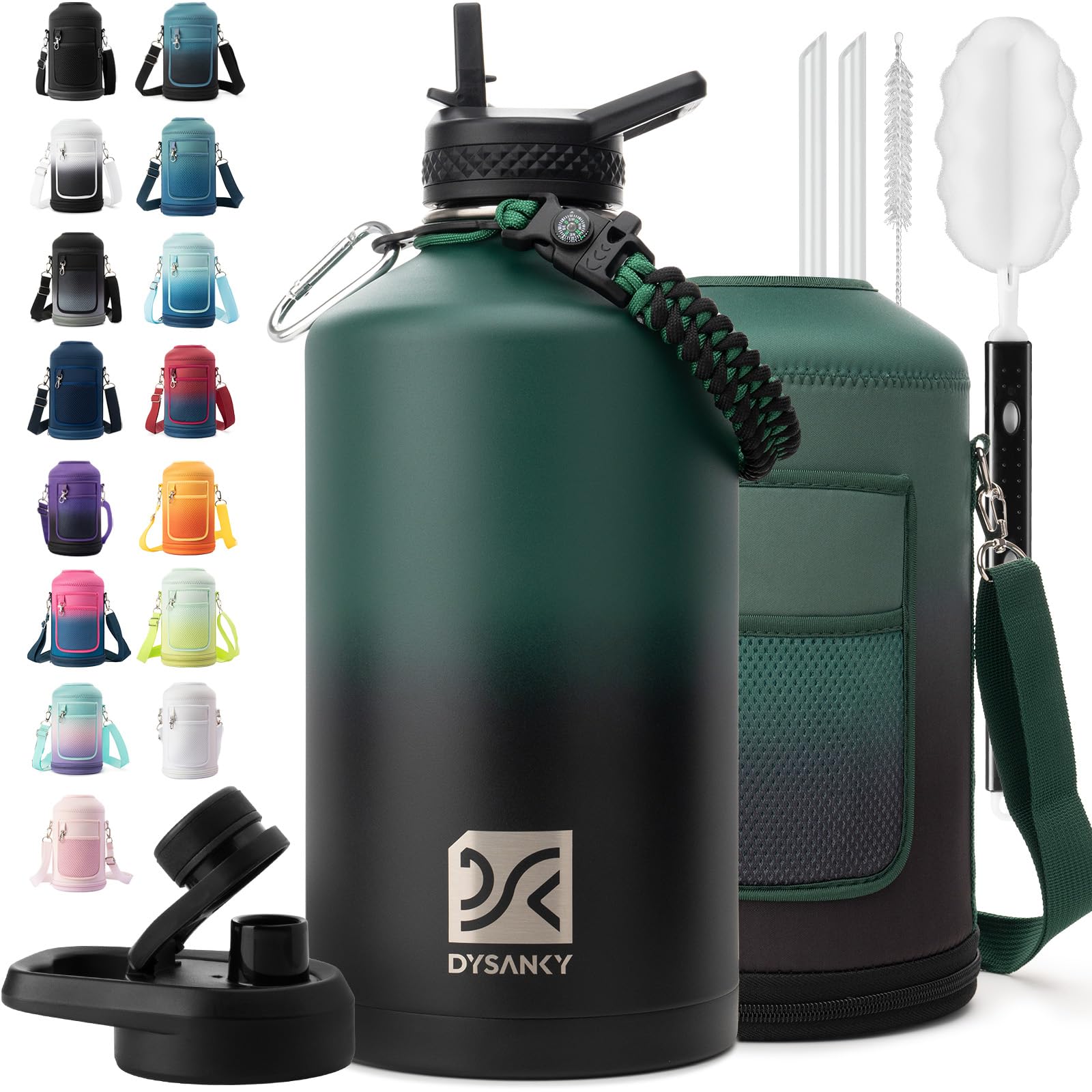 Photo 1 of DYSANKY 1 Gallon Water Bottle Insulated | Thickened Stainless Steel Vacuum Metal Water Jug | Portable Sports Large for Gym and Hiking with Straw, Carrier Bag, Handle Strap | BPA-Free 128 oz