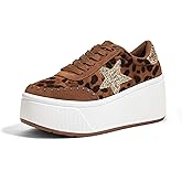 LUCKY STEP Women's Platform Chunky Sneakers Fashion Star Glitter Sparkly Wedge Walking Shoes High Heel Casual Shiny Thick Sole Footwear