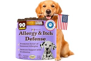 Natural Dog Company Allergy & Itch Defense Chews – Allergy Support for Dogs, Itch Relief, Skin, Coat & Gut Health with Probiotics, Colostrum & Salmon Oil, Grain-Free Dog Supplement, 90 ct
