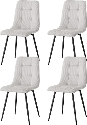 Set di 4 Sedie da Pranzo con Seduta Imbottita in Velluto a Coste, Sedie da Cucina Moderne con Gambe in Metallo, Grigio