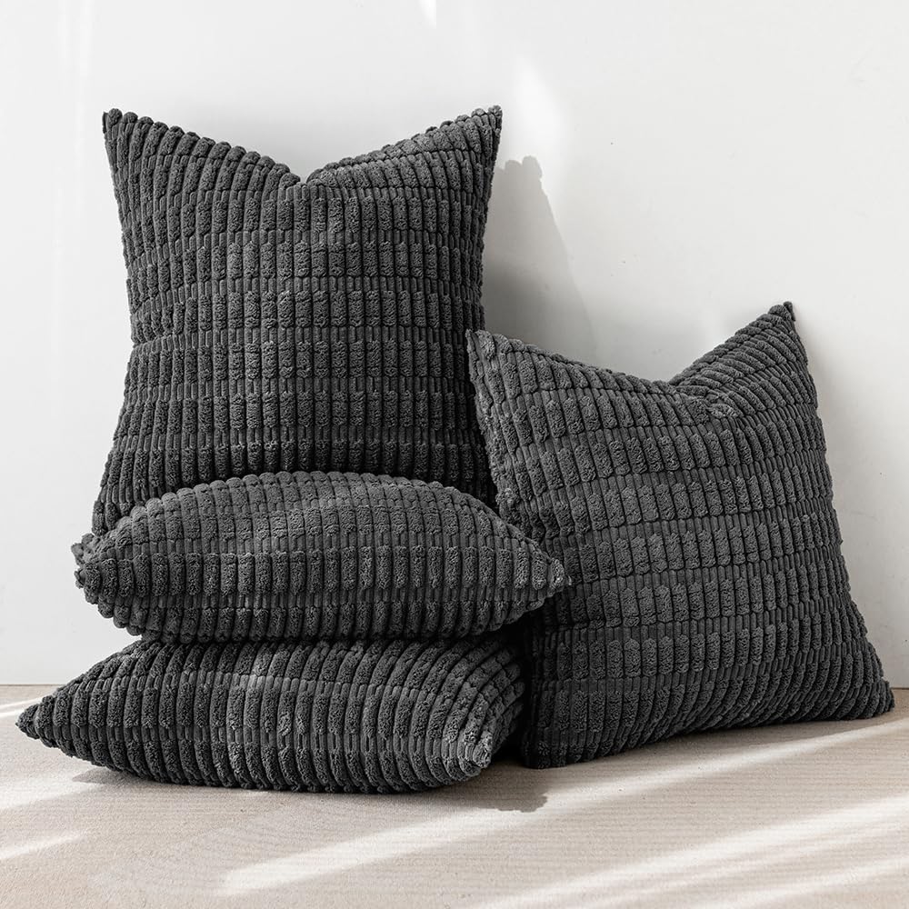 Photo 1 of MIULEE Halloween Pack of 4 Dark Grey Corduroy Decorative Throw Pillow Covers 18x18 Inch Soft Boho Striped Pillow Covers Modern Farmhouse Home Decor for Sofa Living Room Couch Bed
