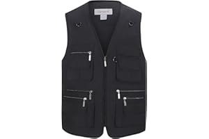 Gihuo Men's Fishing Vest Utility Safari Travel Vest with Pockets Outdoor Work Photo Cargo Fly Summer Vest