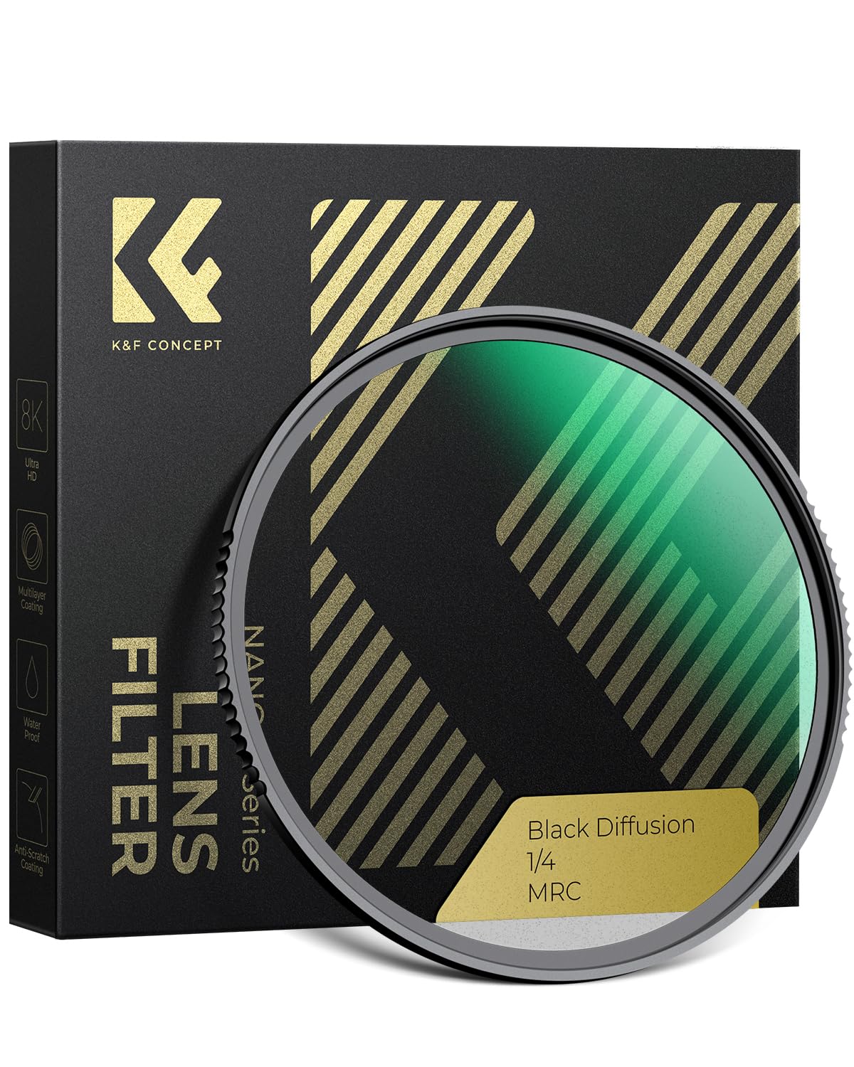 K&F CONCEPT 58mm Black Diffusion 1/4 Filter Soft Glow Diffuser Cine Effect Lens Filters Wateproof (Nano-X Series)