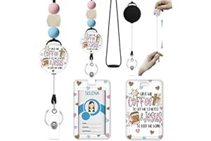 Icycay Teachers Lanyards for Id Badges, ID Badge Holder with Silicone Beaded Lanyard Badge Reel Retractable Clip, Cute Lanyard with ID Holder Retractable Keychain, Funny Office Name Tag Badge Holder