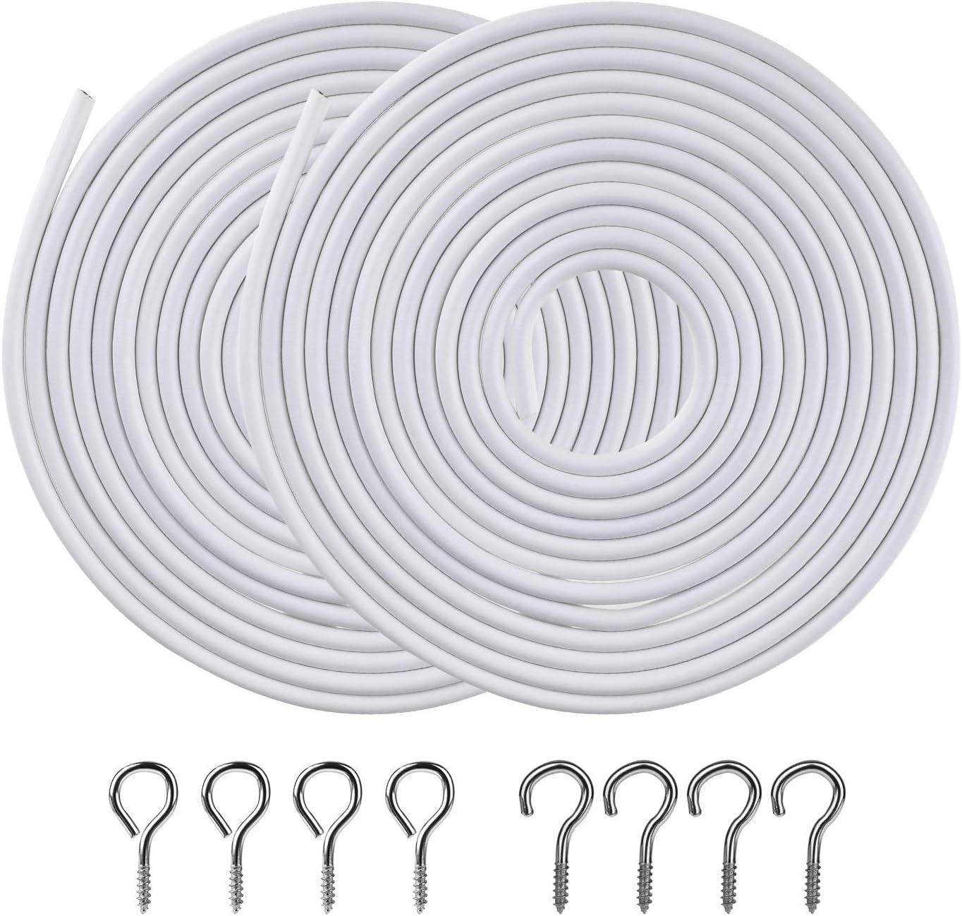 OOTSR(2 Pack) White Curtain Wire 3M / each, Plastic Coated Net Curtain Wire with 8 Pairs of Screw Eyes and Hooks for Hanging Curtain/Pictures/Clothes