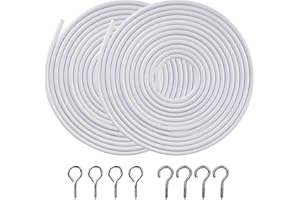 [2 Pack] 3 Meters OOTSR White Curtain Wire, Plastic Coated Window Curtain Wire, Picture Hanging Wire with 8 Pairs of Screw Ey