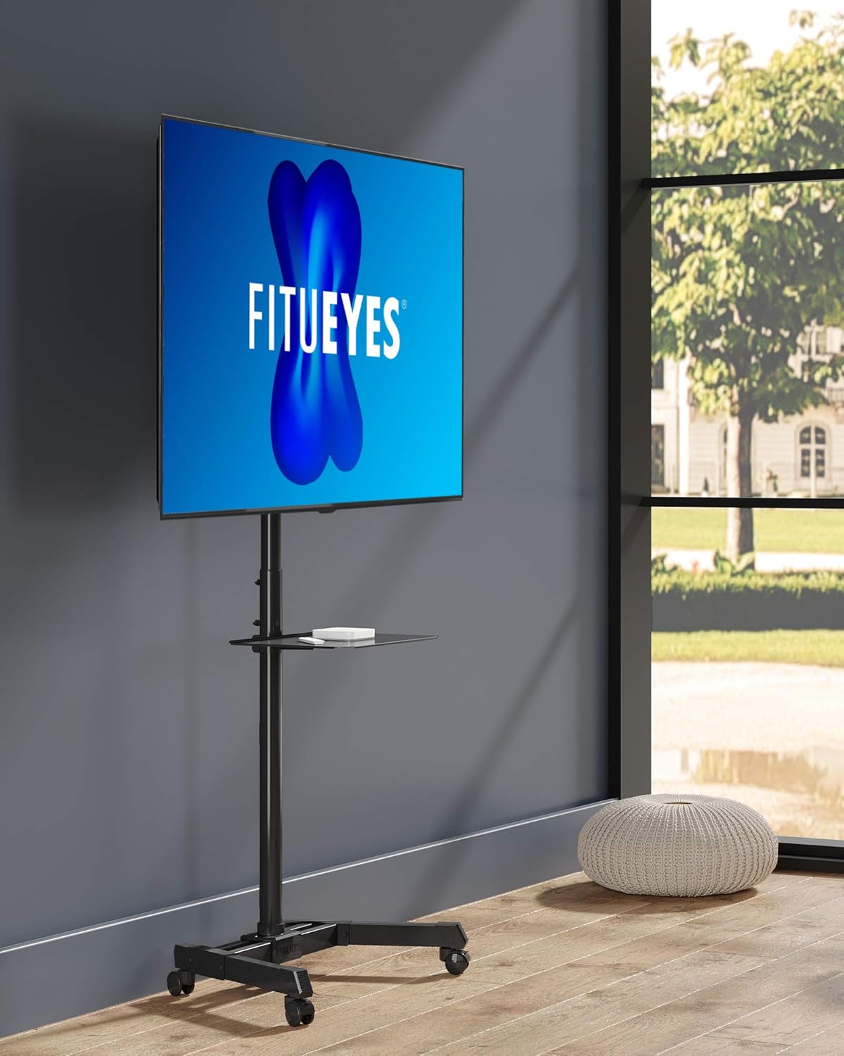 FITUEYES Mobile TV Cart with Wheels for 23-60 Inch LCD LED Flat Curved Screen TVs up to 77 lbs Mobile Rolling TV Stand with Height Adjustable Shelf Trolley Floor Stand Max VESA 400x400 Black : Office Products