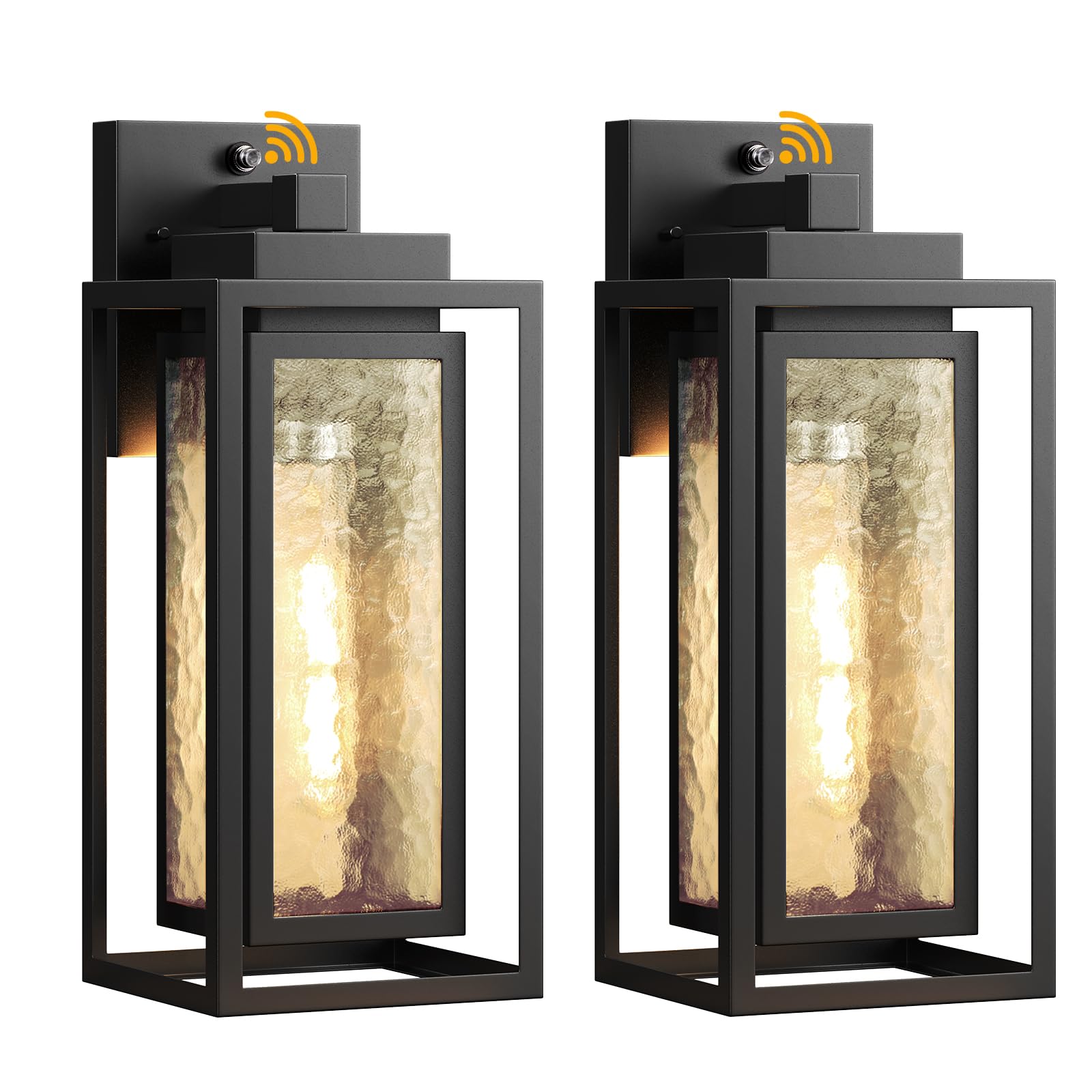 Photo 1 of Dusk to Dawn Exterior Porch Light Fixture, Water Ripple Outdoor Wall Lantern Black, 2 Pack Sensor Outside Lantern Lamp, Waterproof Wall Sconce Light, Outside Mount Lamp for Doorway(Bulb Included)
