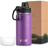 koodee Kids Water Bottle-16 oz Stainless Steel Double Wall Vacuum Insulated Water Bottle for School, Reusable Wide Mouth Sports Water Flask with Leakproof Spout Lid-BPA Free(Purple)