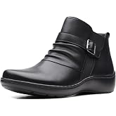Clarks Women's Cora Rouched Ankle Boots | Leather Upper, Textured Ruched Silhouette, Distinctive Hardware Charm, Confident Ground Grip, Ultimate Comfort Footbed